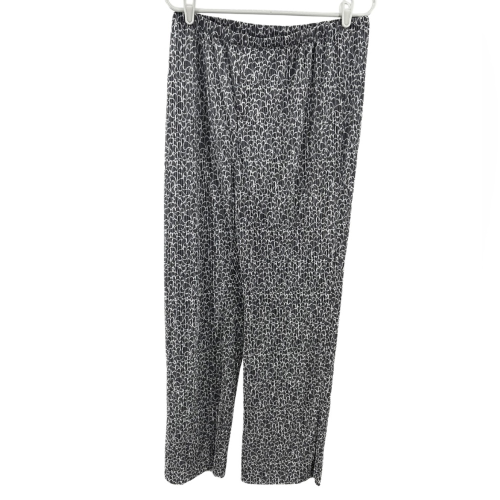 Chico's Travelers White Gray Wide Leg crinkle Pants paisley 12/14 lightweight